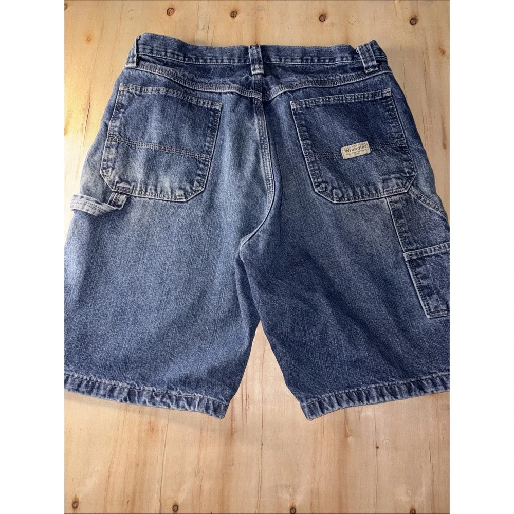 Wrangler Carpenter Shorts Mens 38 Blue Denim Y2K Baggy Cargo Work Utility Loop